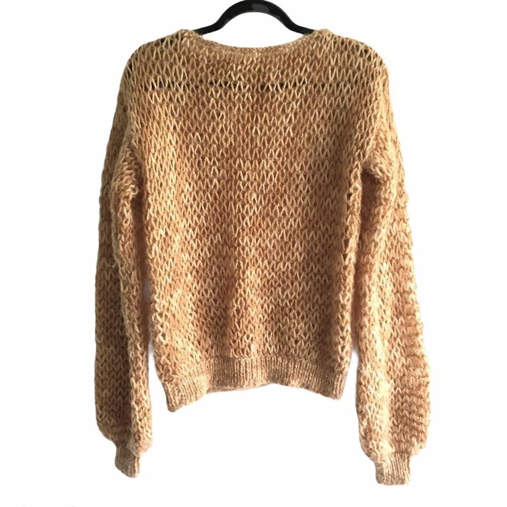 HAND KNIT Oversized Wool Long Sleeve Sweater Mustard Gold M